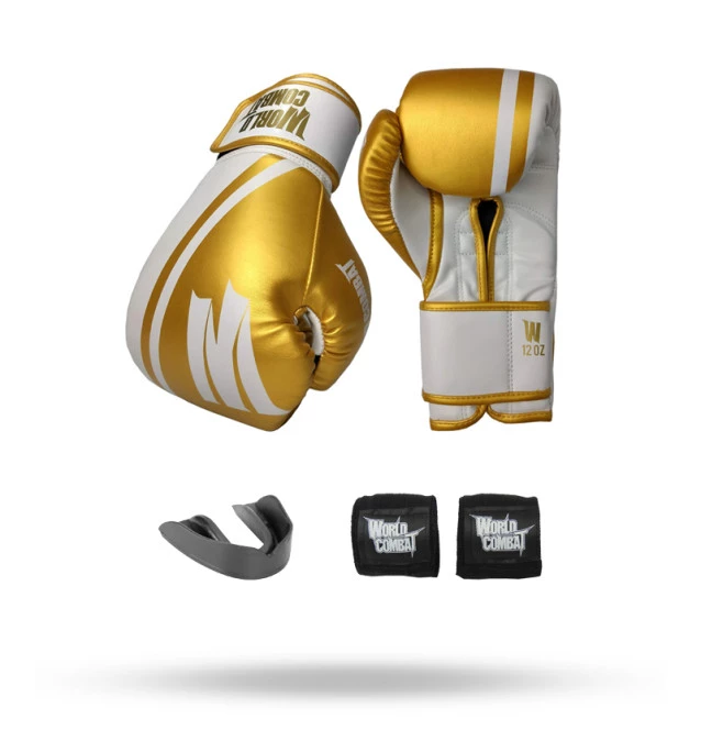 Kit: Luva World Combat Pro Serie Branco + Bucal + Bandagem