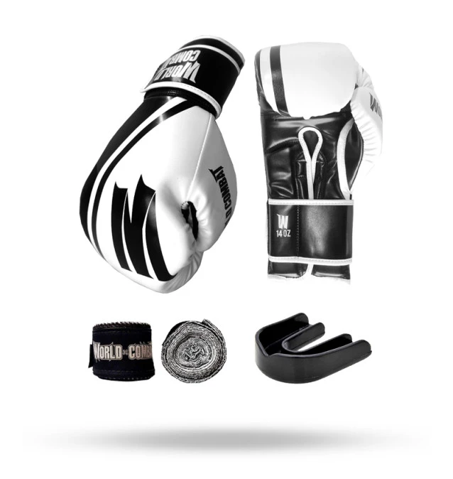 Kit: Luva World Combat Pro Serie Branca + Bucal + Bandagem