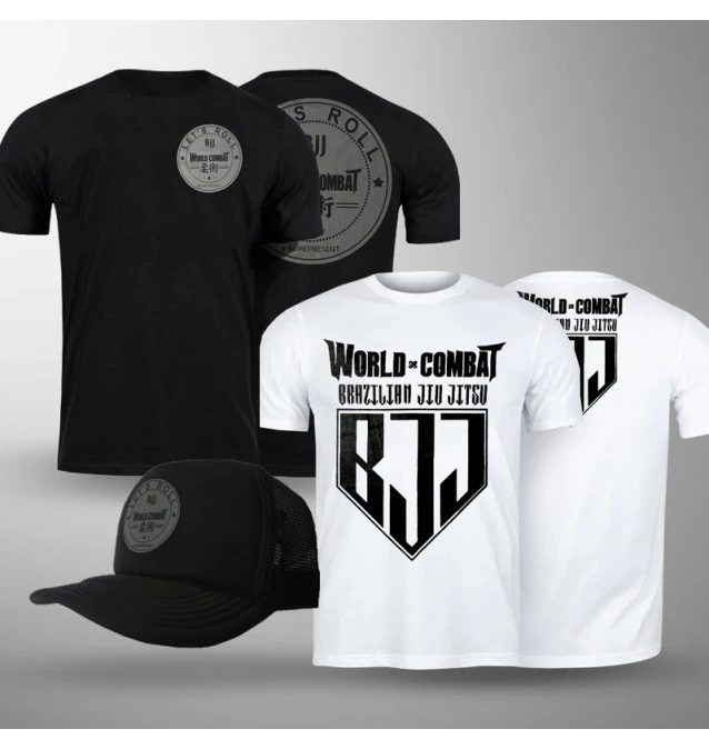 Kit: Camiseta World Combat Let's Roll + Camiseta BJJ Competidor + Boné World Combat Let's Roll