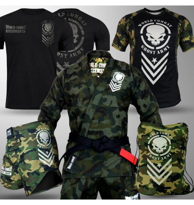 Kit: Kimono World Combat Ghost Army + Rash Guard + Short Fight + Camiseta + Mochila