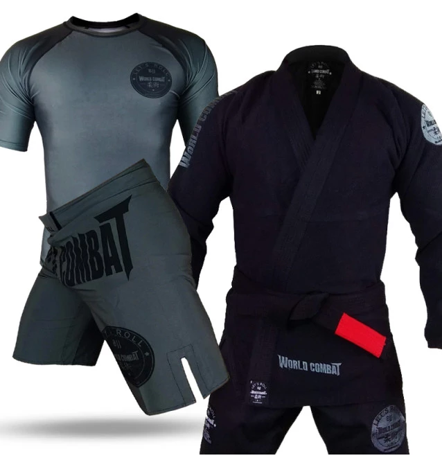 Kit: Kimono World Combat New Let's Roll + Rash Guard World Combat + Bermuda World Combat