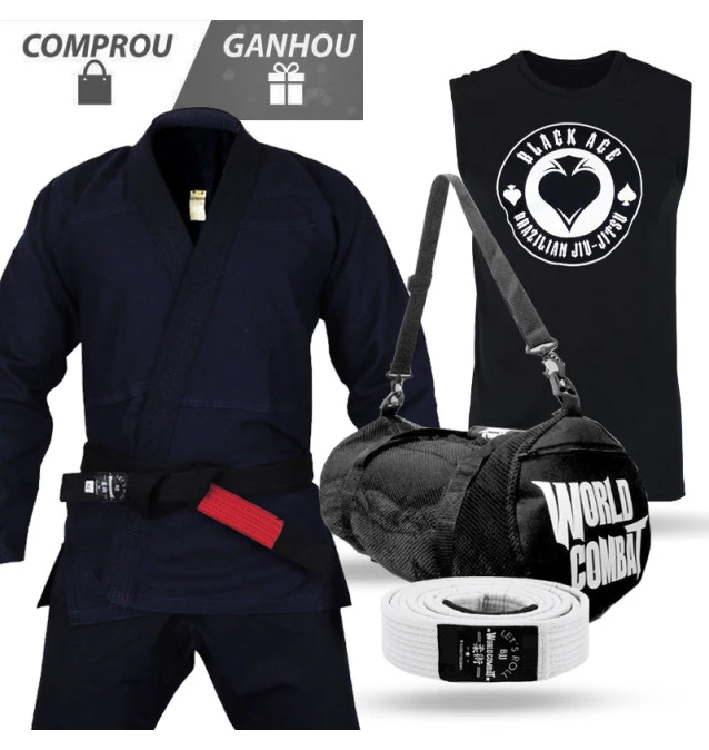 Kit: Kimono Classic + Bolsa Fight Camp + Faixa + Regata Black Ace + Rash de BRINDE