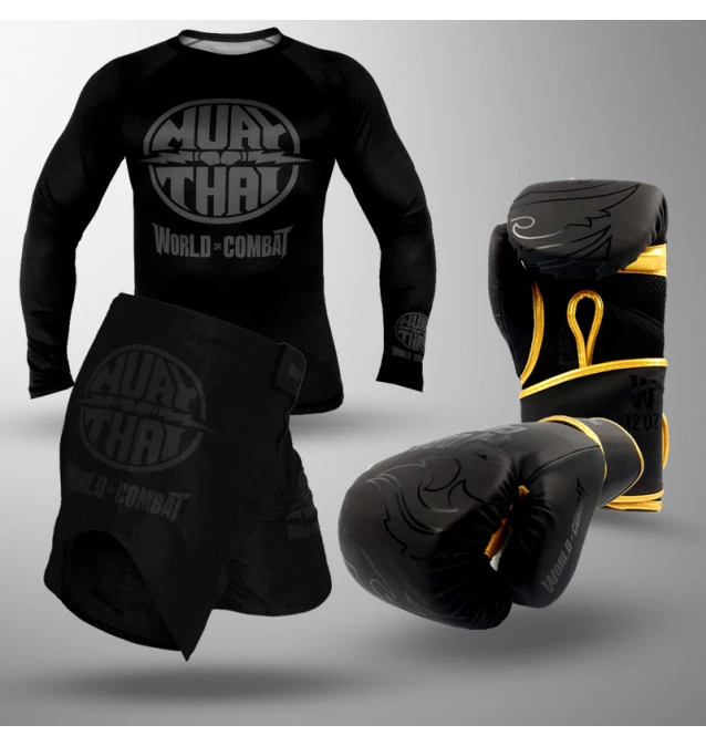 Kit: Luva World Combat Shock + Short Fight Muay Thai Power + Rash Guard Muay Thai Power