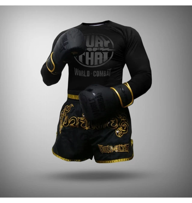 Kit: Luva World Combat Shock + Short + Rash Guard + Bucal + Bandagem
