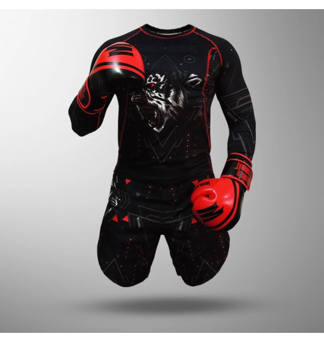 Kit: Luva World Combat Pro Series + Rash Guard Black Tiger + Short Black Tiger