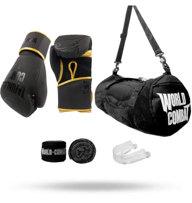 Kit: Luva World Combat Shock + Bolsa Fight Camp + Bucal + Bandagem