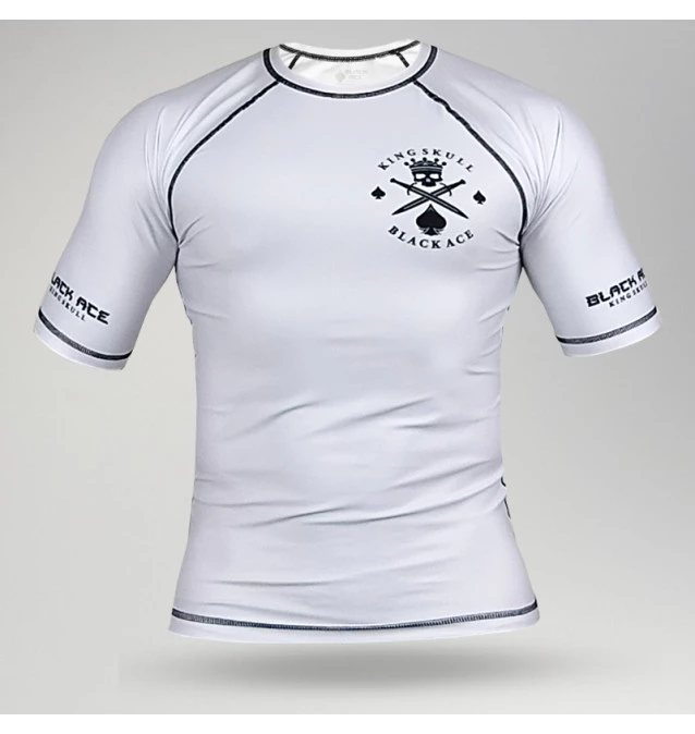 Rash Guard Black Ace King Skull Manga Curta - Branca