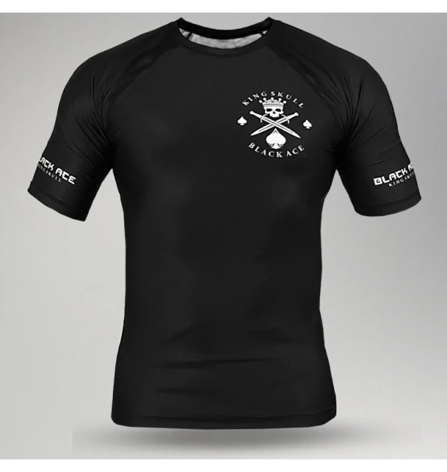 Rash Guard Black Ace King Skull Manga Curta - Preta