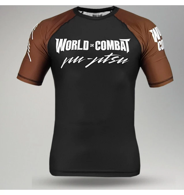 Rash Guard World Combat Competidor Manga Curta - Preto e Marrom