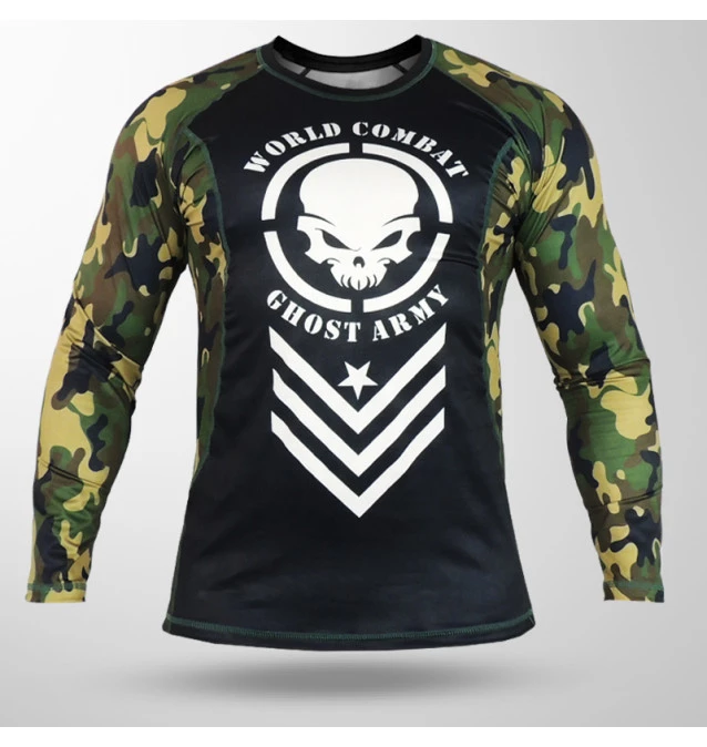 Rash Guard World Combat Ghost Army - Preto e Camuflado Verde