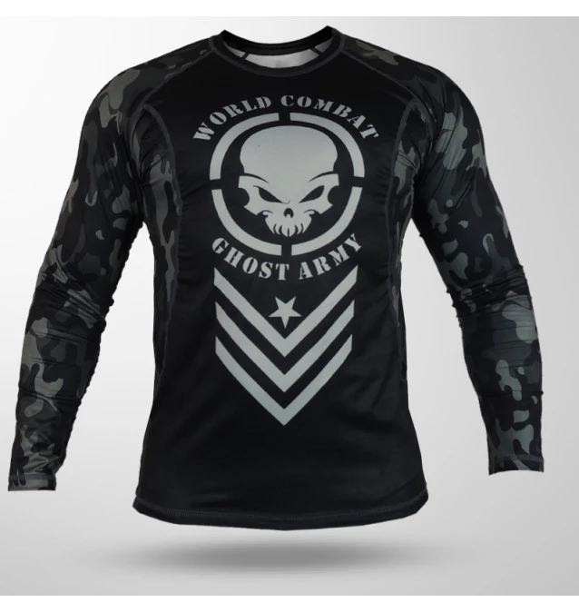 Rash Guard World Combat Ghost Army - Preto e Camuflado Chumbo