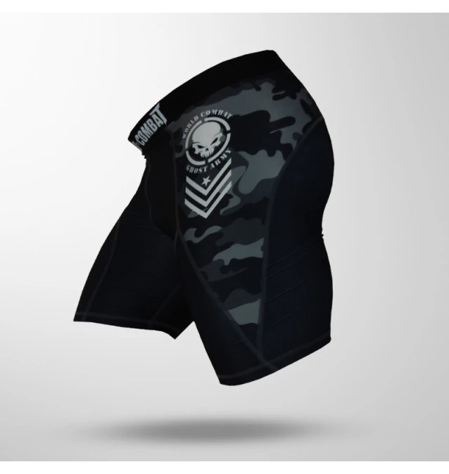 Short Compressão World Combat Ghost Army - Preto e Camuflado Chumbo