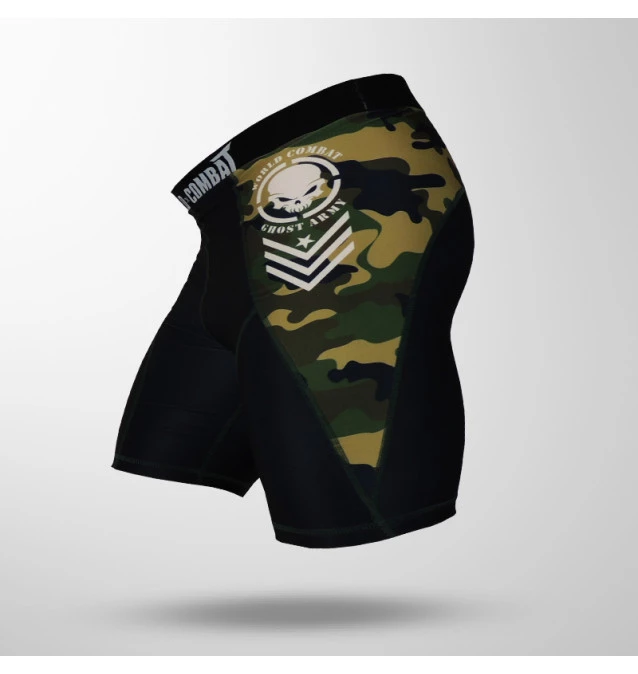 Short Compressão World Combat Ghost Army - Preto e Camuflado Verde