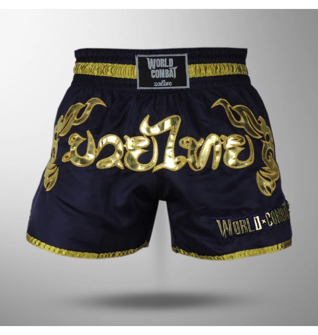 Short Muay Thai World Combat Thailand Style - Navy Gold