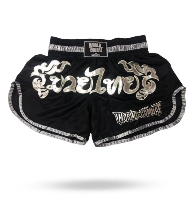 Short Muay Thai World Combat Thailand Style - Preto e Prata