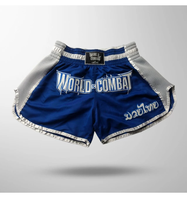 Short Muay Thai World Combat Thailand Style Retro - Azul e Branco