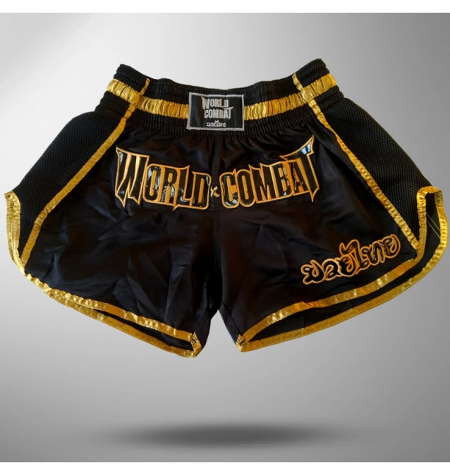 Short Muay Thai World Combat Thailand Style Retro - Black Gold