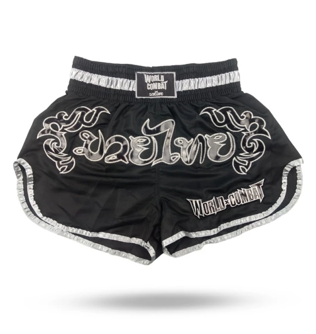 Short Muay Thai World Combat Shock - Preto e Prata