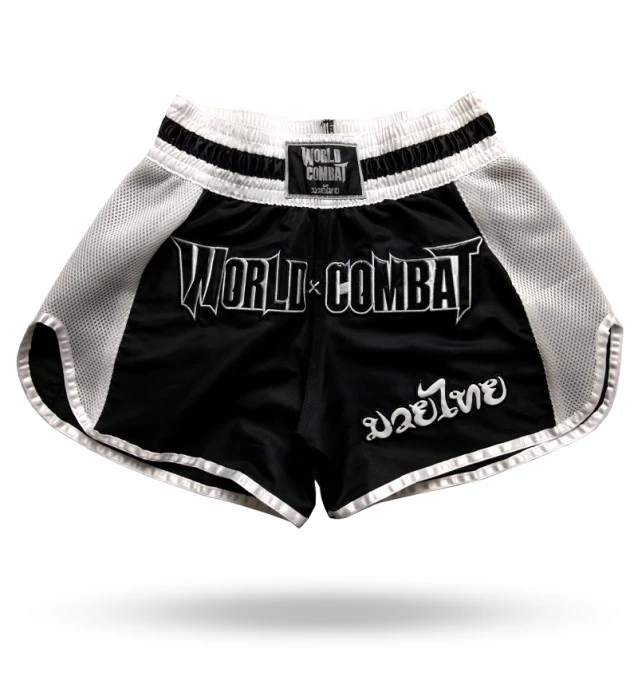 Short Muay Thai World Combat Thailand Style Retro - Black