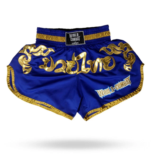Short Muay Thai World Combat Thailand Style - Azul e Dourado