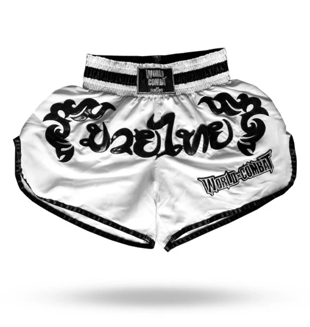 Short Muay Thai World Combat Thailand Style - Branco e Preto