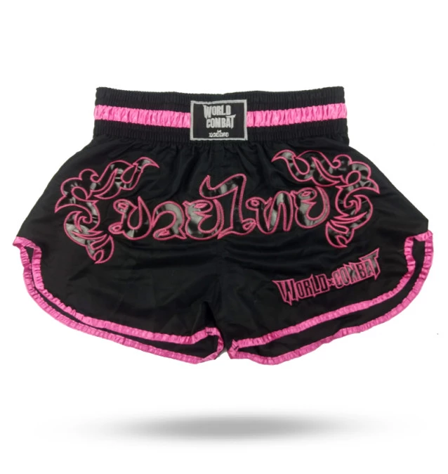 Short Muay Thai World Combat Shock - Preto e Rosa
