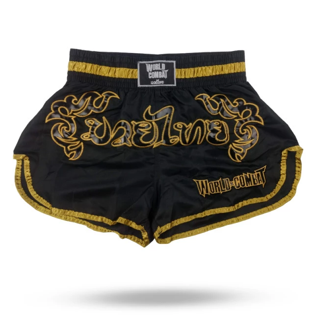 Short Muay Thai World Combat Shock - Preto e Dourado