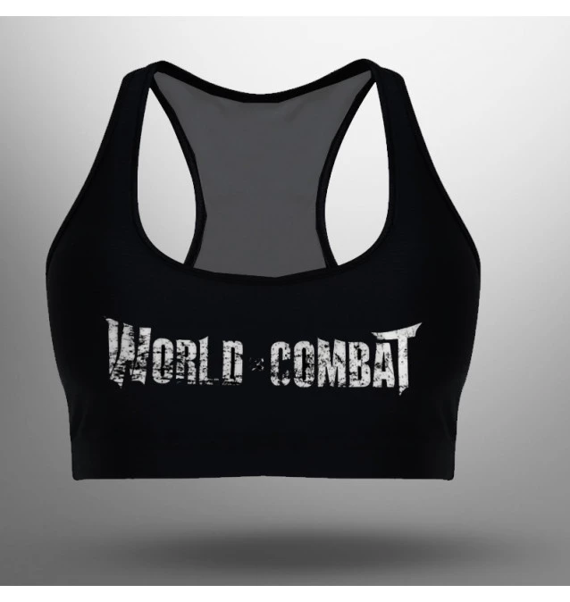 Top Feminino World Combat Logo - Preto