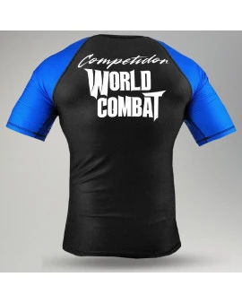 Rash Guard World Combat Competidor Manga Curta - Preto e Azul