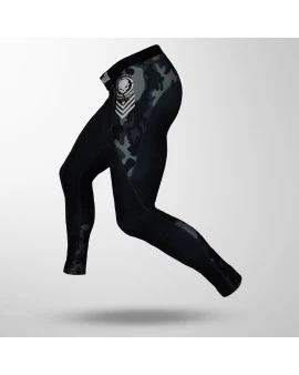 Calça de Compressão World Combat Ghost Army - Preto e Camuflado Chumbo