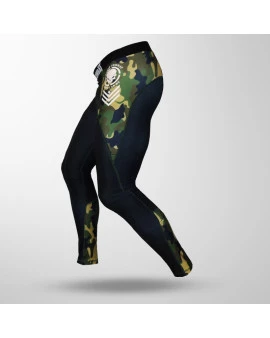 Calça de Compressão World Combat Ghost Army - Preto e Camuflado Verde