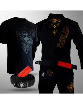 Kit: Kimono Black Ace Just Fight + Camiseta Black Ace + Faixa Black Ace