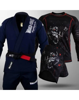 Kit: Kimono World Combat BJJ + Rash Guard Black Tiger + Short Black Tiger