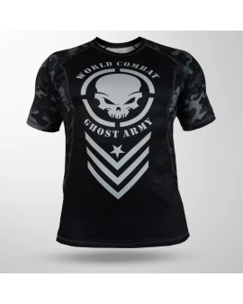 Rash Guard World Combat Ghost Army Manga Curta - Preto e Camuflado Chumbo
