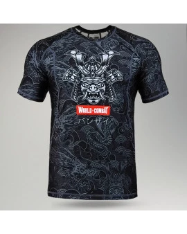 Rash Guard World Combat Samurai Warrior Manga Curta - Preto